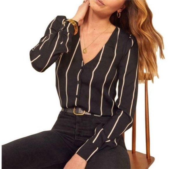 Reformation Tops - NEW REFORMATION Women's Size XS Black Annaliese Top Sinatra Stripe Blouse